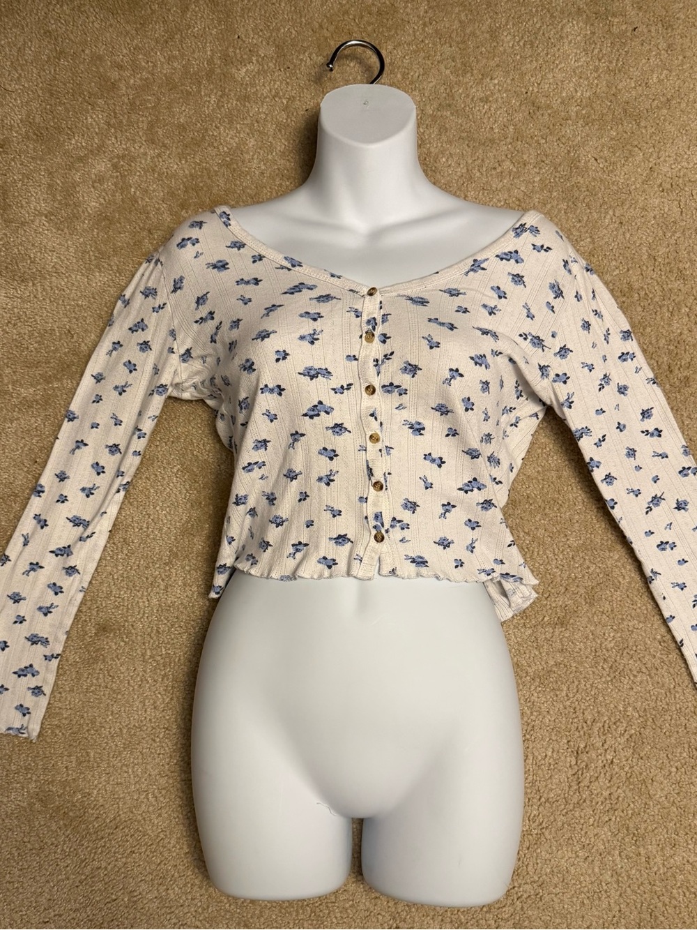 Rue21 Cream Crop Top with Blue Floral Print